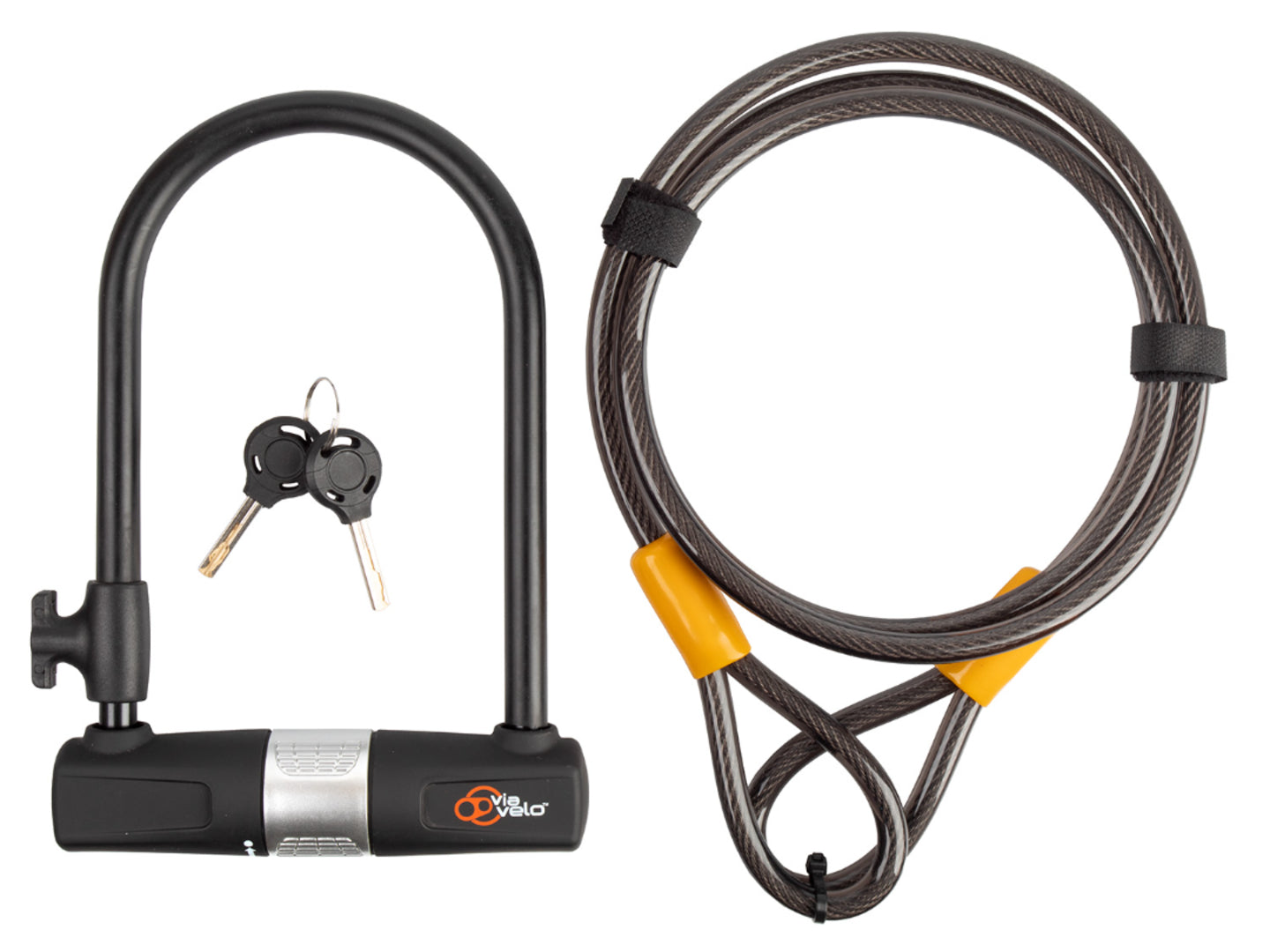 Via Velo U-Lock STD 100 zwart beugelslot gehard staal met kabel en houder