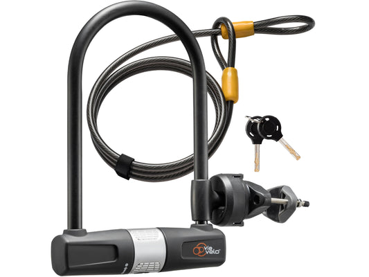 Via Velo U-Lock STD 100 zwart beugelslot gehard staal met kabel en houder