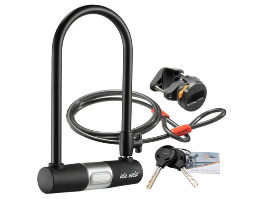 Via Velo U-Lock Classic 102 zwart gehard staal fietsslot met kabel en houder